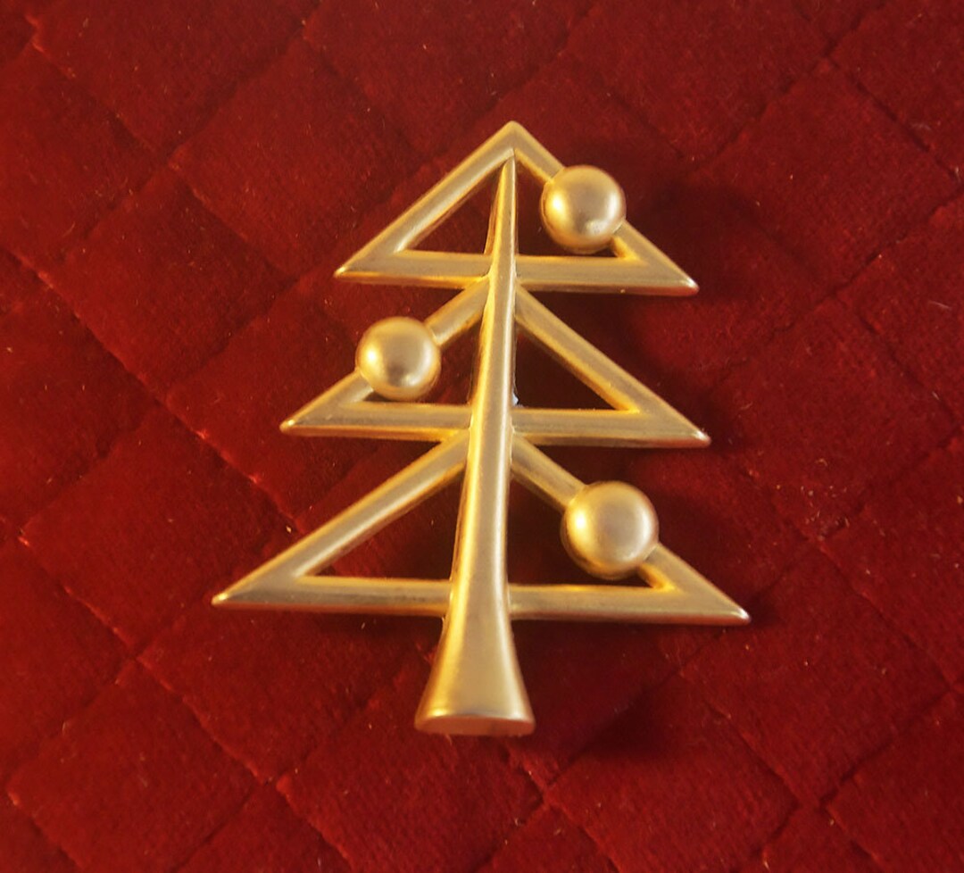 Broche Vintage Molyneux Paris - Sapin De Noël En Laiton Doré - Bijou Ancien - Occasion