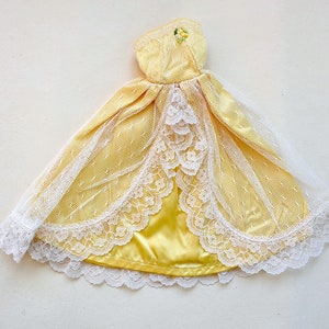 60s Vintage Doll Clothes Mattel BARBIE CLONE PREMIER Brand Yellow Formal Tulle Lace Gown Uneeda Dollikin Palitoy Action Girl Mego Maddie Mod
