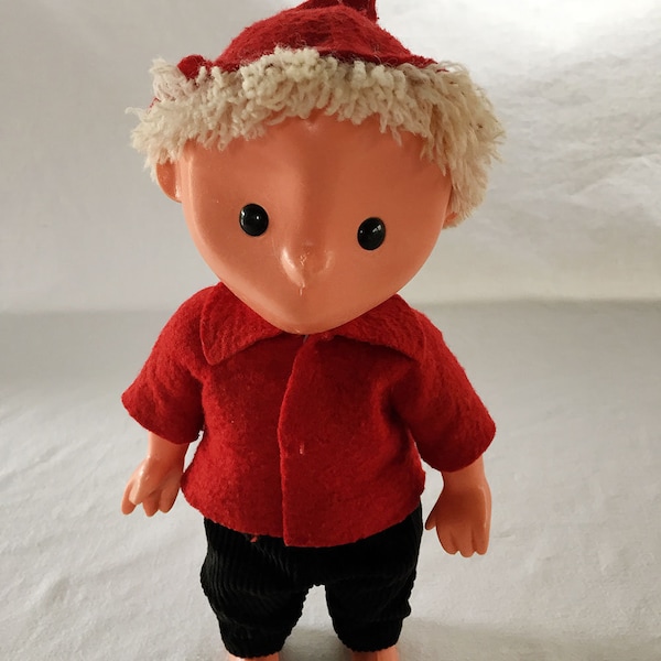 Vintage 1950s Blonde DDR Soviet Union East German Doll ELF Mr.Sandman Folk Lore 10.5" Vinyl Figure Toy Clothes Hat Puppe Spielwaren Gotz-era