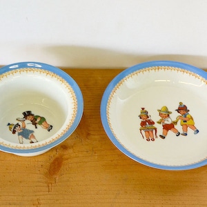 1920s LIMOGES FRANCE Vintage Antique Doll Dollhouse Miniature Glazed Children Costumes Mardi Gras Design Bowls Kitchen Dinette Child Service