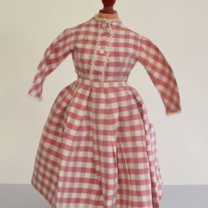 Authentic Antique 1850s 19th-Century HURET JUMEAU BRU Steiner Checkered Silk Parisienne Porcelain French Lady Fashion Doll Haute Couture