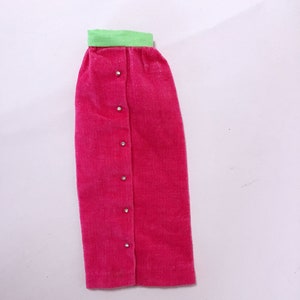 1960s Original Vintage BARBIE Doll Vintage 1965 Mod Skirt &quot;Disc Date&quot; No.1633 Pink Velveteen Green Skirt/Dress Outfit Nice Played With Cond.