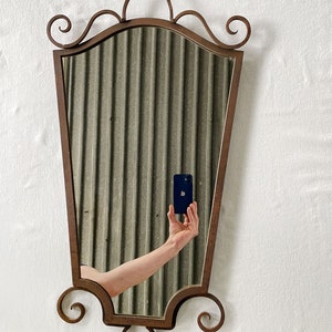 1930s/40s Forged Iron Vintage Mid-Century Modern Design Mathieu Matégot Poillerat-era Metal French Neo-Classic Hanging WALL MIRROR Stylized