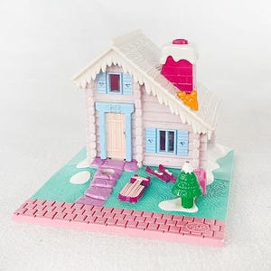 RARE Vintage 1980s 1993 Vintage Bluebird Toys Plc Swindon, England POLLY POCKET Miniature Doll House Candy Colours Christmas Snow Chalet