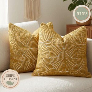 Mustard Yellow Boho Pillow Cover Set Of 2 – Textured Geometric Cushion for Modern Farmhouse Decor image 1