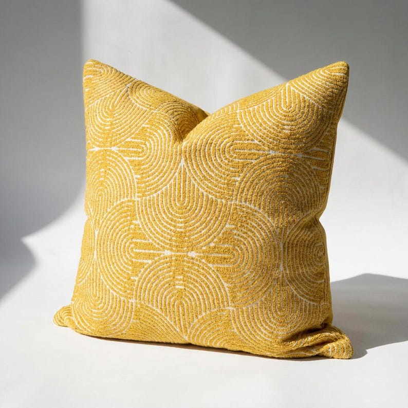Mustard Yellow Boho Pillow Cover Set Of 2 – Textured Geometric Cushion for Modern Farmhouse Decor image 4