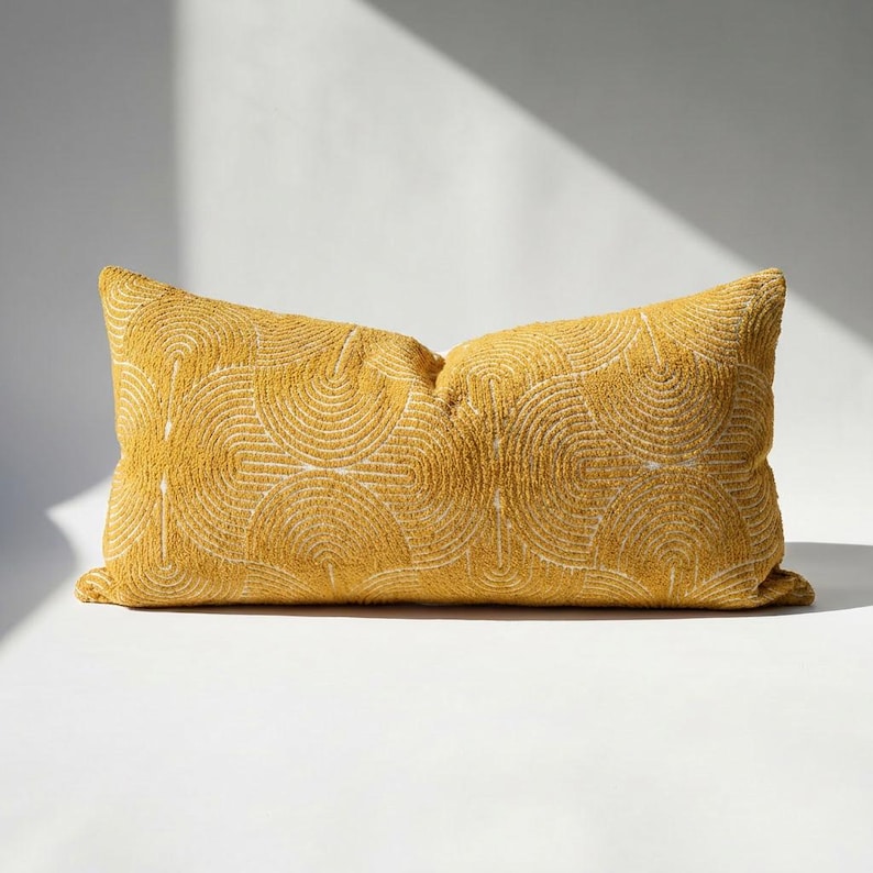 Mustard Yellow Boho Pillow Cover Set Of 2 – Textured Geometric Cushion for Modern Farmhouse Decor image 3