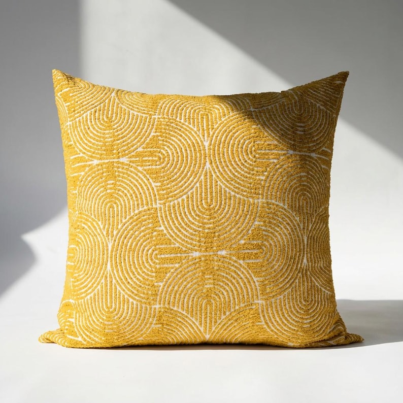 Mustard Yellow Boho Pillow Cover Set Of 2 – Textured Geometric Cushion for Modern Farmhouse Decor image 2