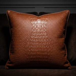 Faux Leather Crocodile Embossed Pillow Covers Set of 2, Modern Luxe Vegan Accent Cushions