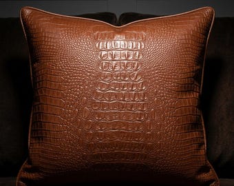 Lot de 2 taies d'oreiller en similicuir embossé crocodile, coussins d'appoint végétaliens de luxe modernes