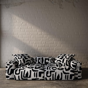 Modern Abstract Black & White Upholstery Fabric: Bold Graphic Textile