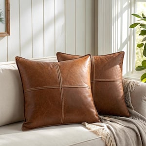 Brown Faux Leather Pillow Cover: Rustic Modern Farmhouse Decor