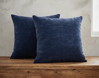 Navy Blue Chenille Pillow Covers Set of 2, Soft Dark Blue Throw Pillows for Couch, Modern Farmhouse Cushion Case with Hidden Zipper
