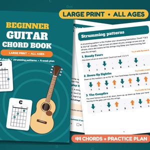 Beginner Guitar Chord Book PDF, Large Print Guitar Chords for Adults & Kids, Printable Chord Chart, Guitar Gift, Instant Download