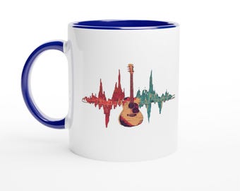 Gitarre-Soundwave-Tasse | Akustische Gitarre Kaffee Becher | Musik-Liebhaber-Geschenk | Bunte Gitarre Wave Tasse | Gitarrist Geschenk | Zweifarbige Keramiktasse
