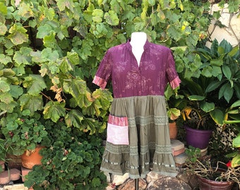 SALE Boho Plum Blouse, altered clothing refashioned clothing, recreated womens top, LARGE