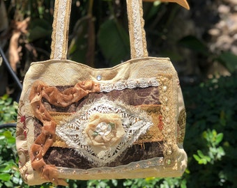 Boho Tote Bag, vintage shabby style handmade unique by GrandmaDede bag at Etsy