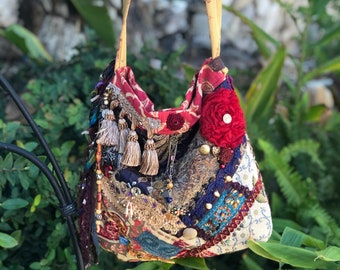 Gypsy Boho Bag, thick patchwork, earthy fabrics handmade OOAK by GrandmaDede on Etsy