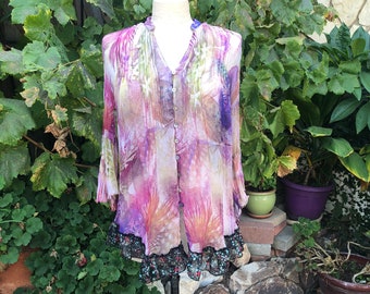 SALE Delicate Silk Blouse, sheer fabric, boho gypsy clothing MEDIUM