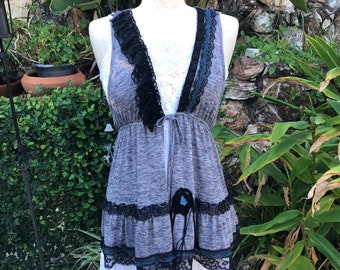 SALE Bohemian Gypsy Vest, gray with black lace trim MEDIUM