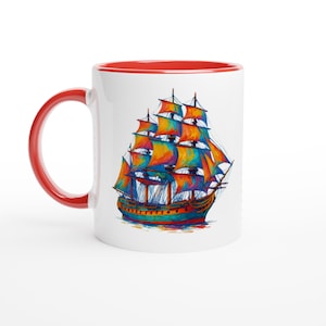 Nautical Mug with Colorful Sailing Frigate – Bold Art for Sea Lovers