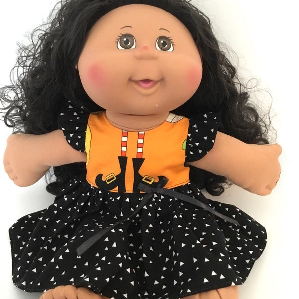 14 inch doll clothes for dolls like Cabbage Patch Short Sleeve Ruffle Dress Knee Length Satin Bow Trim Halloween Dress