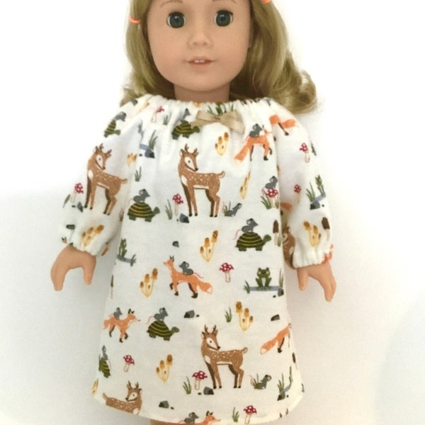 18 inch doll clothing Pajamas Nightgown Sleepwear for dolls like American girl Flannel Forest Animals