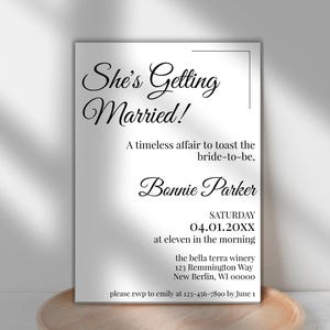 Invitación para despedida de soltera en blanco y negro / Escritura minimalista vintage + fuente Playfair / Plantilla editable de 5x7 / Templett