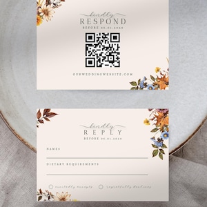 Terracotta And Blue Floral Wedding RSVP Card | Editable Template (Digital Download)
