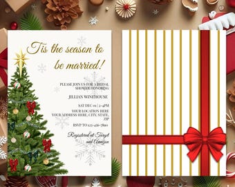 Christmas Bridal Shower Invitation | Winter Tree, Snowflake (Editable Template)