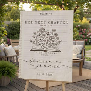 Her Next Chapter Begins Bridal Shower Welcome Sign | Book Theme Bridal Shower Sign | Editable Library Bridal Shower Decor | Templett
