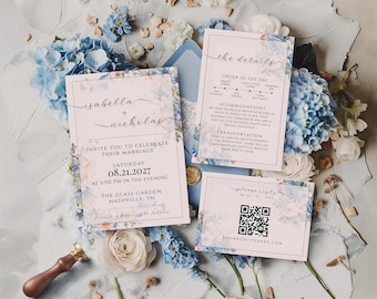 Suite florale de faire-part de mariage floral bleu fard à joues de Zazzle.be Liste d'envies C'est l'été ! Jardin romantique, Templett modifiable