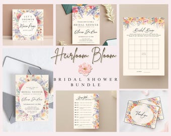Heirloom Bloom Bridal Shower Bundle | Floral Invitation & Games (Templett Editable Digital Download)