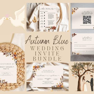 Terre cuite et bleu | Suite de faire-part de mariage floral bleu automne | Une invitation élégante pour l'automne (téléchargement numérique)