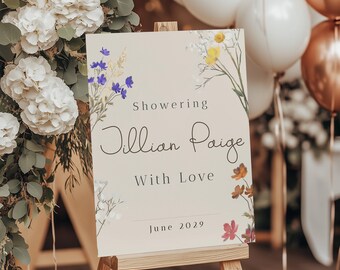 Wildflower Bridal Shower Welcome Sign Template, Editable Floral Welcome Sign, Garden Bridal Shower Sign, Boho Wedding Shower Decor