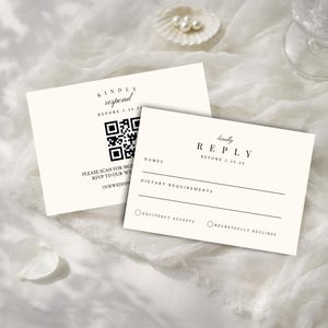 Gold Brushstroke Wedding RSVP Card | QR Code Double-sided Template (Templett) | Butter Yellow