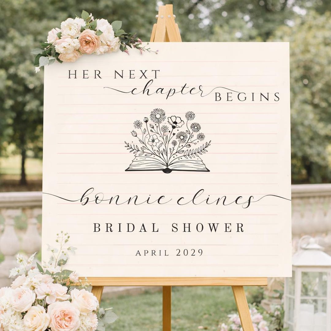 Her Next Chapter Bridal Shower Welcome Sign Template | Book Theme ...