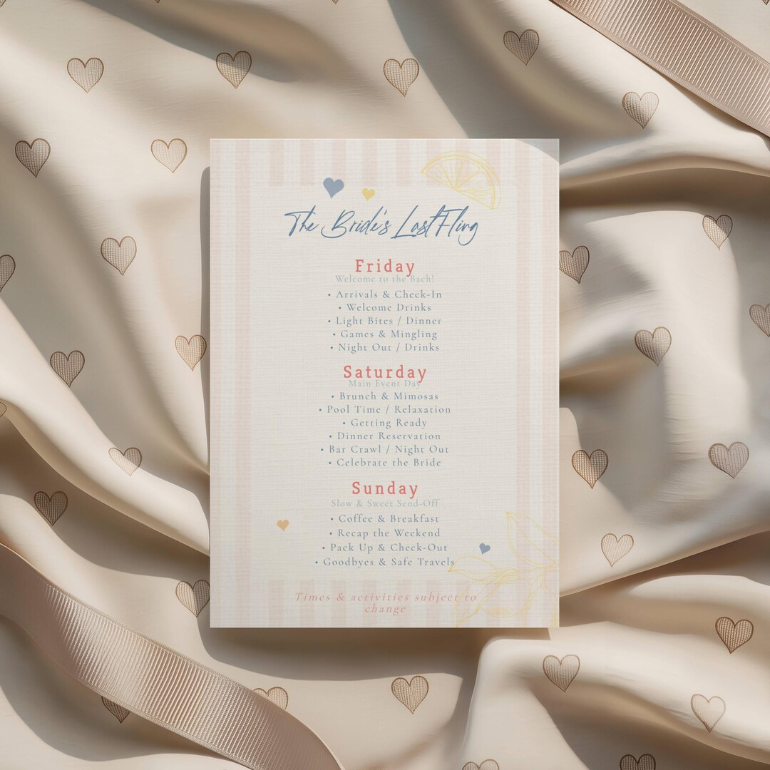 Bachelorette Itinerary Template, Weekend Bach Schedule, Bridal Party