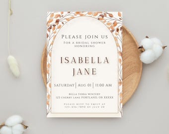 Autumn Bridal Shower Invitation Template, Editable Fall Invite