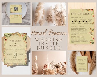 Fall Wedding Invitation Suite, Autumn Floral, Editable Templett