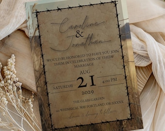 Country Wedding Invitation Template | Editable 5x7 Templett | Rustic Western Wedding Invite | Wood Design