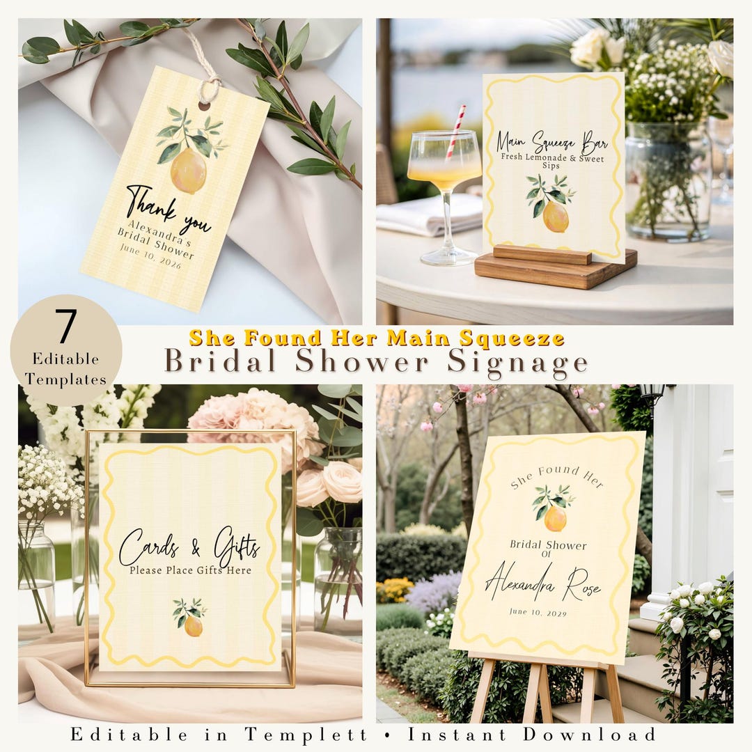 She Found Her Main Squeeze Bridal Shower Sign Bundle, Lemon Bridal ...