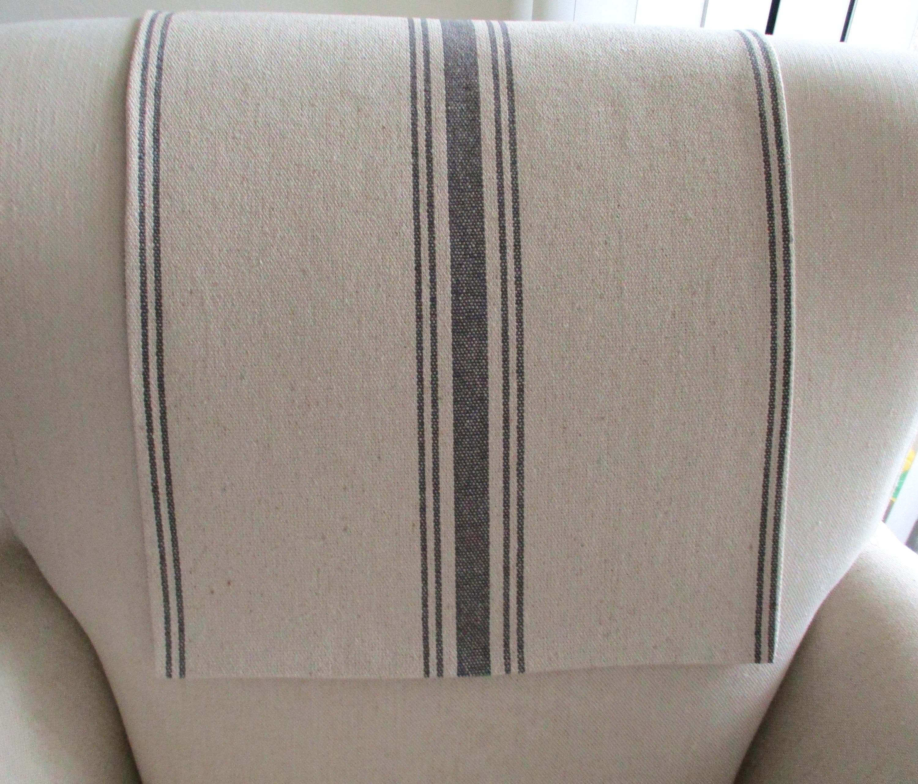 Grain Sack Headrest, Gray Stripes on Beige, Headrest for Recliners, Chairs, and Sofas, Made to Order, Farmhouse, Traditional, Country
