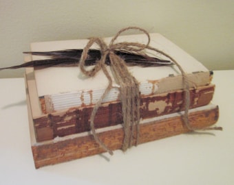 Unbound Books // Three Vintage Books Tied with Jute Twine with Feather Urban, Farmhouse Decor