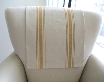 Grain Sack Headrest, Yellow Stripes on Beige, Headrest for Recliners, Chairs, and Sofas, Made to Order, Farmhouse, Traditional, Country