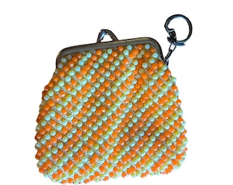 Vintage 1960's Beaded Coin Purse Keychain