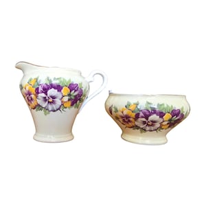 Juego de crema y azúcar con pensamientos de porcelana china de Aynsley de época