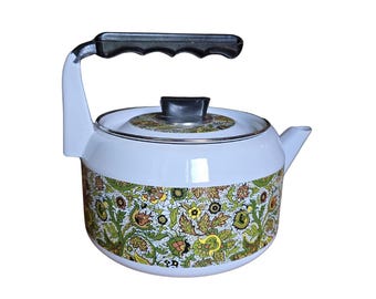 Vintage 1970&#39;s Fancipans Chateau Paisley Enamel Tea Kettle