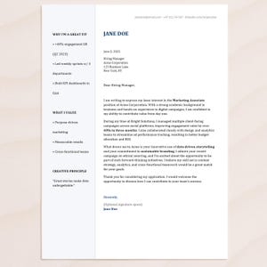 Plantilla de carta de presentación moderna para Word: formato DOCX profesional editable con barra lateral / Diseño minimalista / Descarga instantánea