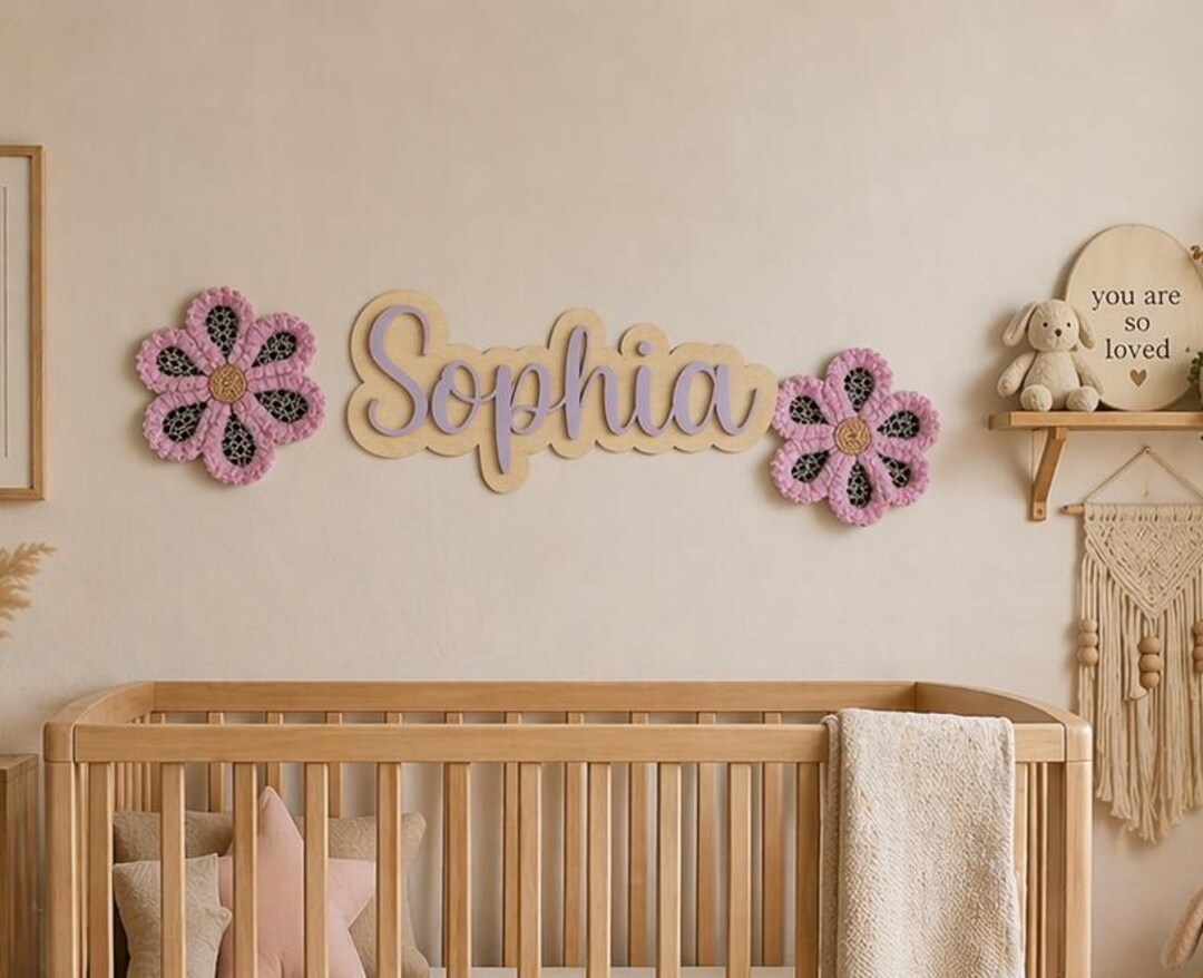 Personalized Wooden Nursery Name Sign With Handmade Flowers | Floral ...